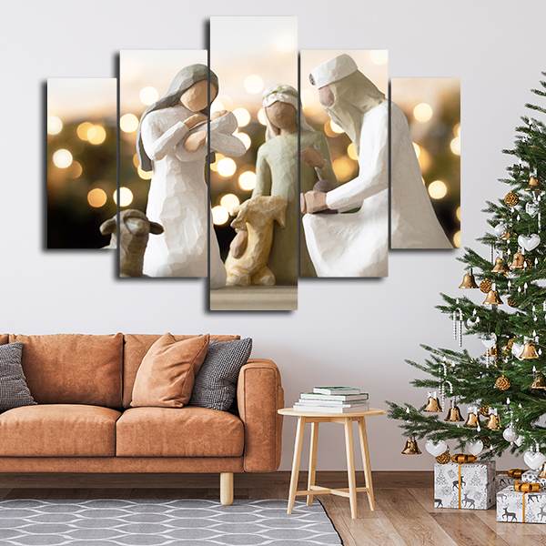 Cuadro Navideño 5 Piezas – Nacimiento Clásico con Estilo Minimalista