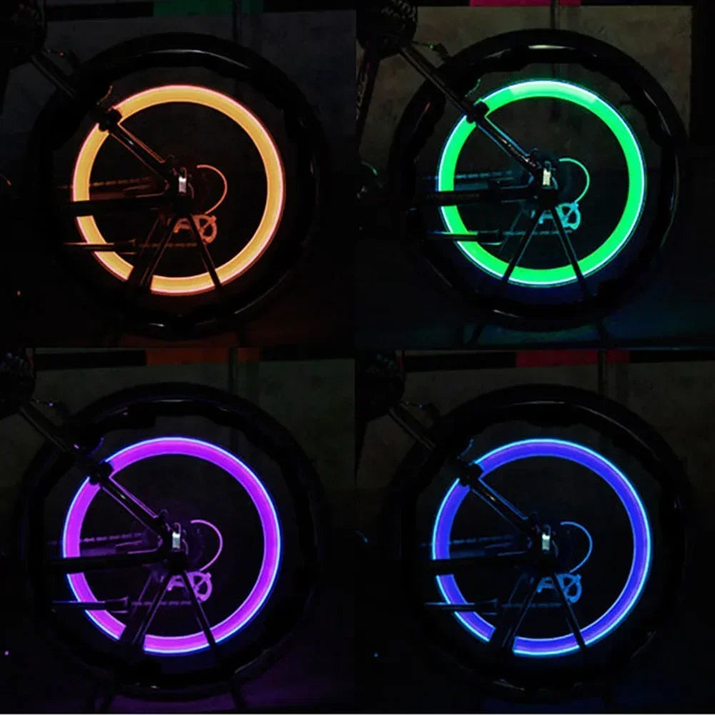 Luces LED con Sensor de movimiento para bicicleta, 2 uds., con baterías para carretera, MTB, bicicleta de montaña, tapa de válvula de neumático, accesorios para bicicleta
