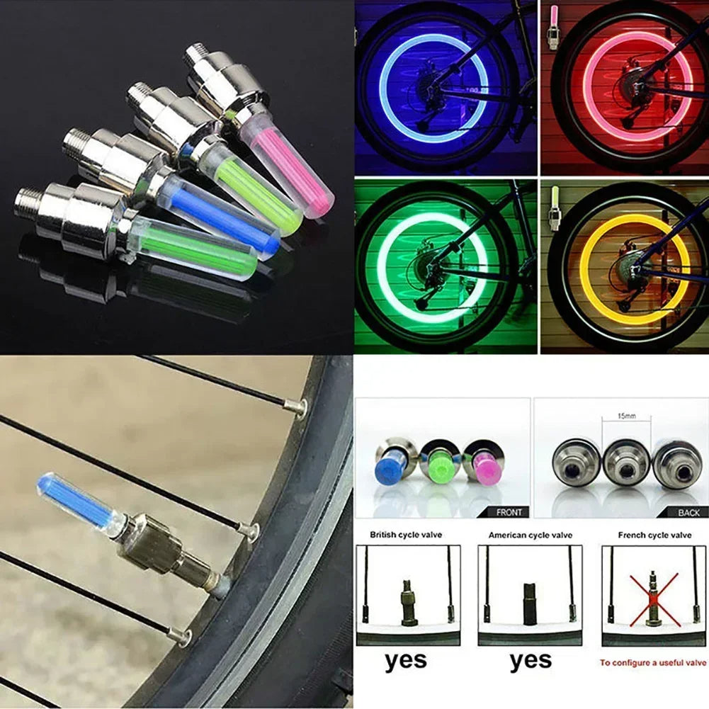 Luces LED con Sensor de movimiento para bicicleta, 2 uds., con baterías para carretera, MTB, bicicleta de montaña, tapa de válvula de neumático, accesorios para bicicleta