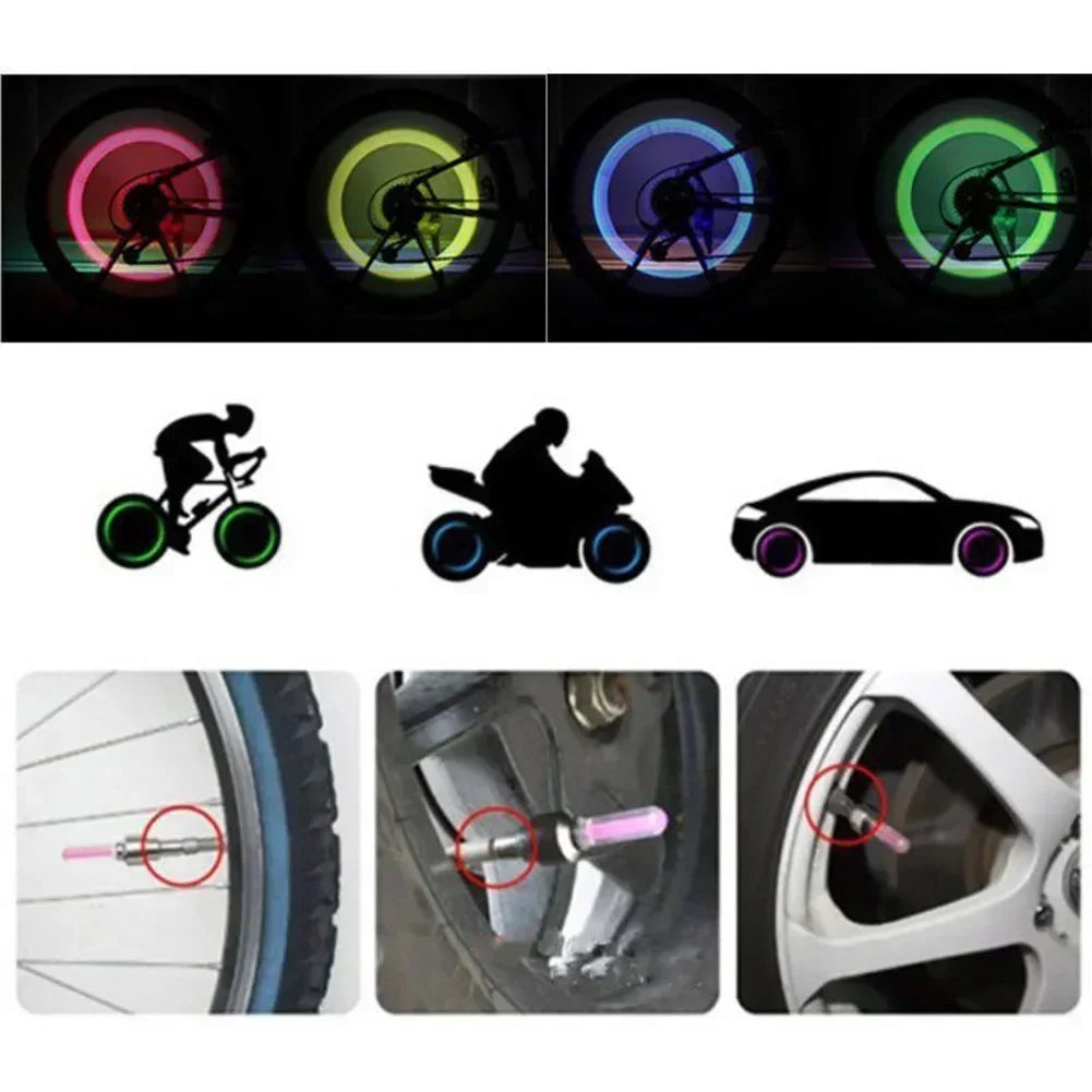 Luces LED con Sensor de movimiento para bicicleta, 2 uds., con baterías para carretera, MTB, bicicleta de montaña, tapa de válvula de neumático, accesorios para bicicleta