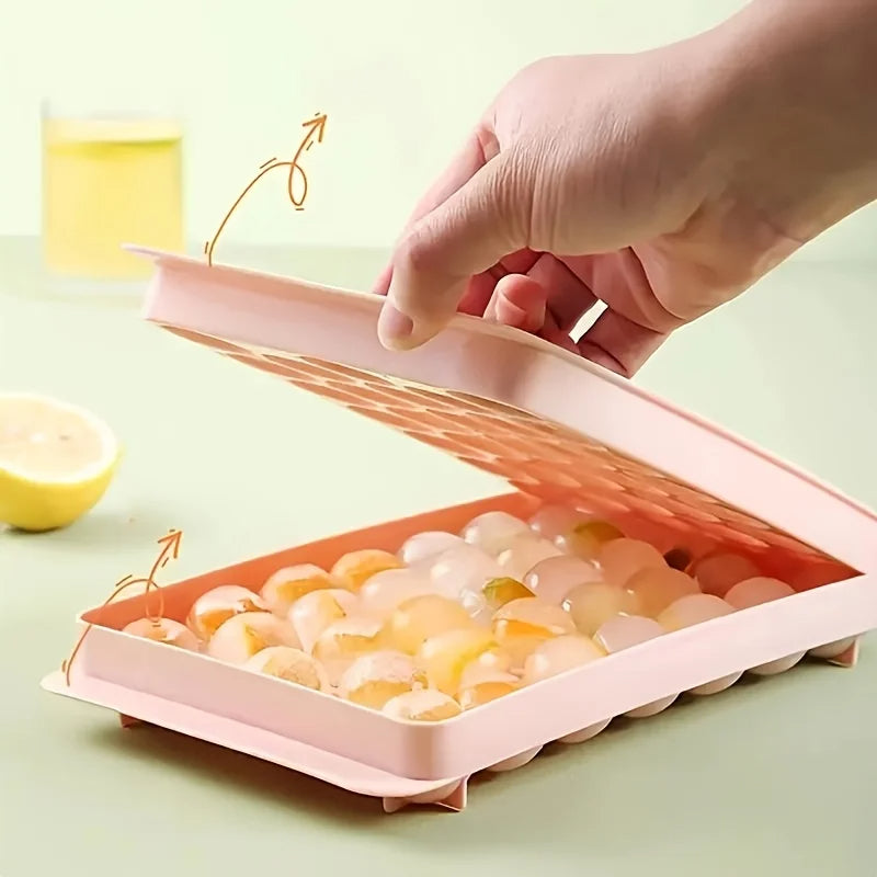 cubitos de hielo, 33 rejillas, con tapa, fabricante de bolas de hielo, molde redondo de esfera de whisky, molde de DIY para herramienta de cocina