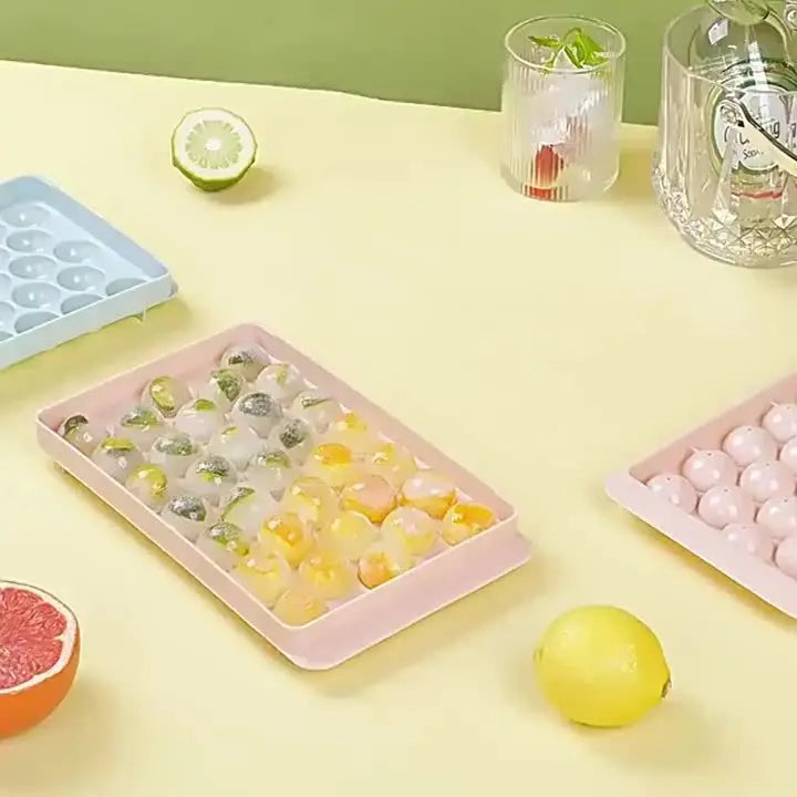 cubitos de hielo, 33 rejillas, con tapa, fabricante de bolas de hielo, molde redondo de esfera de whisky, molde de DIY para herramienta de cocina