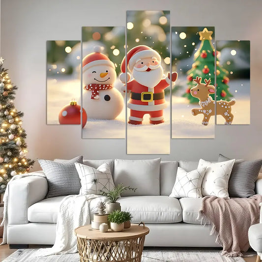 🎅 Cuadro Navideños  5 Piezas – Santa, Muñeco de Nieve y Reno