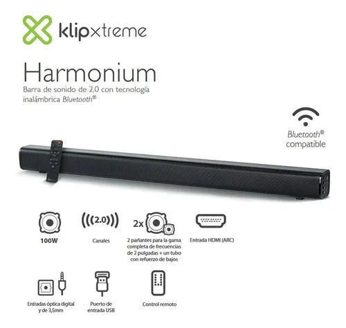 Barra De Sonido 2.0 Klip Xtreme Ksb-001, Bluetooth, 100w Rms