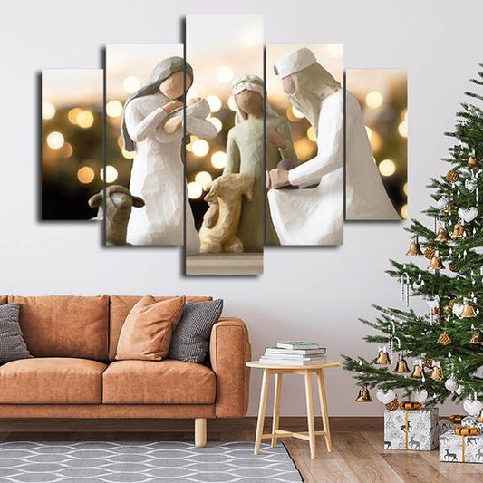 Cuadro Navideño 5 Piezas – Nacimiento Clásico con Estilo Minimalista