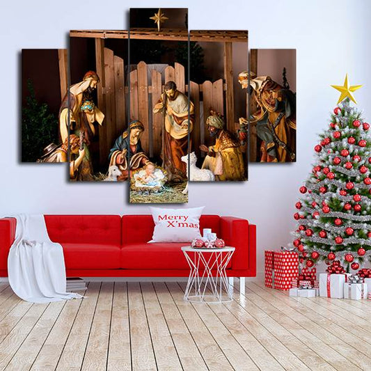 Cuadro Navideño 5 Piezas – Nacimiento Clásico con Reyes Magos