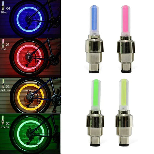 Luces LED con Sensor de movimiento para bicicleta, 2 uds., con baterías para carretera, MTB, bicicleta de montaña, tapa de válvula de neumático, accesorios para bicicleta